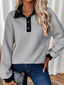 Texture Quarter Button Long Sleeve Sweatshirt - V.I.P Digital Presence