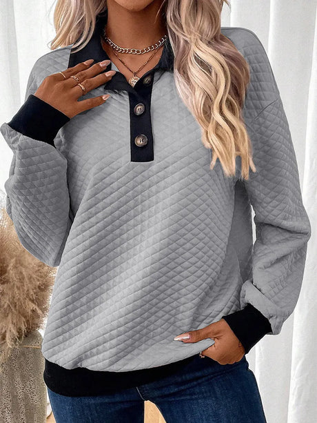 Texture Quarter Button Long Sleeve Sweatshirt - V.I.P Digital Presence