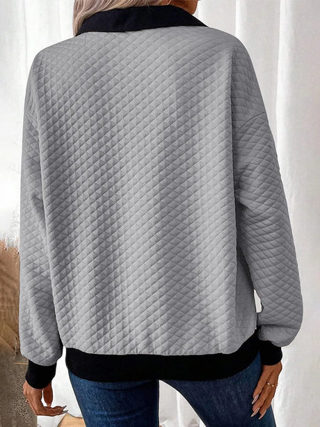 Texture Quarter Button Long Sleeve Sweatshirt - V.I.P Digital Presence