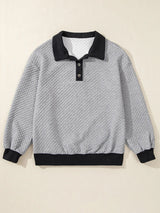 Texture Quarter Button Long Sleeve Sweatshirt - V.I.P Digital Presence