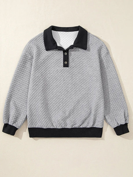 Texture Quarter Button Long Sleeve Sweatshirt - V.I.P Digital Presence