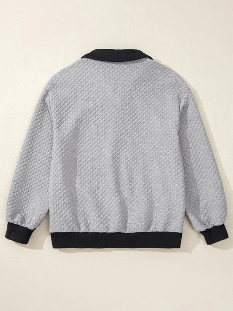 Texture Quarter Button Long Sleeve Sweatshirt - V.I.P Digital Presence