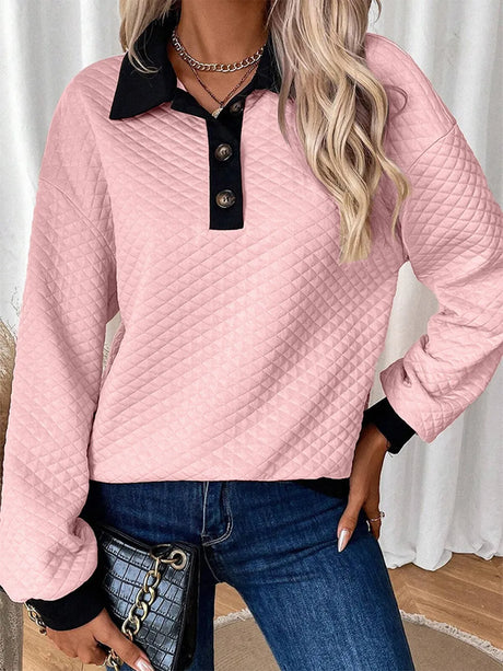Texture Quarter Button Long Sleeve Sweatshirt - V.I.P Digital Presence