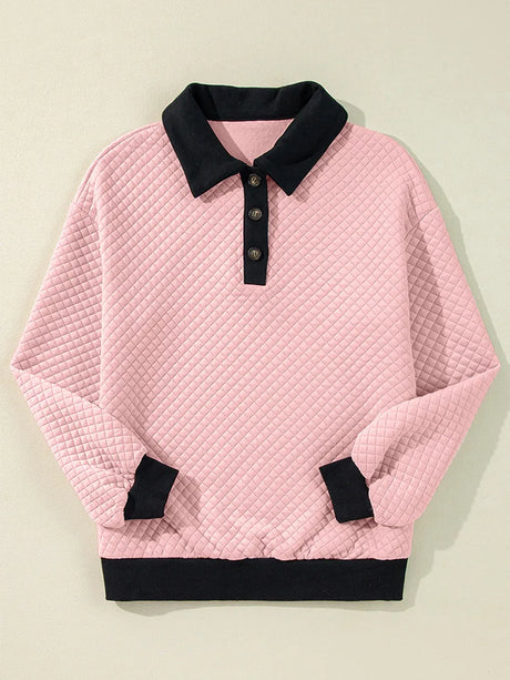 Texture Quarter Button Long Sleeve Sweatshirt - V.I.P Digital Presence