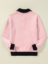 Texture Quarter Button Long Sleeve Sweatshirt - V.I.P Digital Presence
