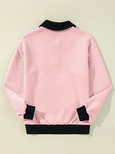 Texture Quarter Button Long Sleeve Sweatshirt - V.I.P Digital Presence