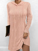 Textured Drawstring Long Sleeve Hooded Dress - V.I.P Digital Presence