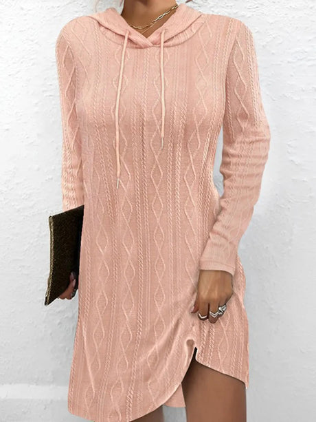 Textured Drawstring Long Sleeve Hooded Dress - V.I.P Digital Presence
