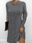 Textured Drawstring Long Sleeve Hooded Dress - V.I.P Digital Presence