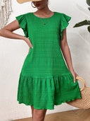 Textured Round Neck Ruffle Hem Dress - V.I.P Digital Presence