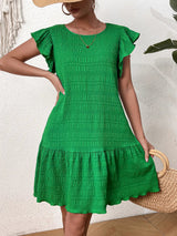 Textured Round Neck Ruffle Hem Dress - V.I.P Digital Presence