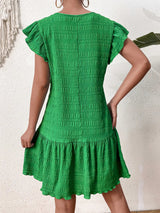 Textured Round Neck Ruffle Hem Dress - V.I.P Digital Presence