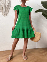 Textured Round Neck Ruffle Hem Dress - V.I.P Digital Presence