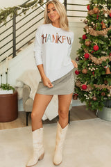 THANKFUL Round Neck Long Sleeve Knit Top - V.I.P Digital Presence