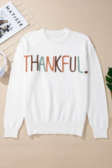 THANKFUL Round Neck Long Sleeve Knit Top - V.I.P Digital Presence