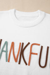 THANKFUL Round Neck Long Sleeve Knit Top - V.I.P Digital Presence
