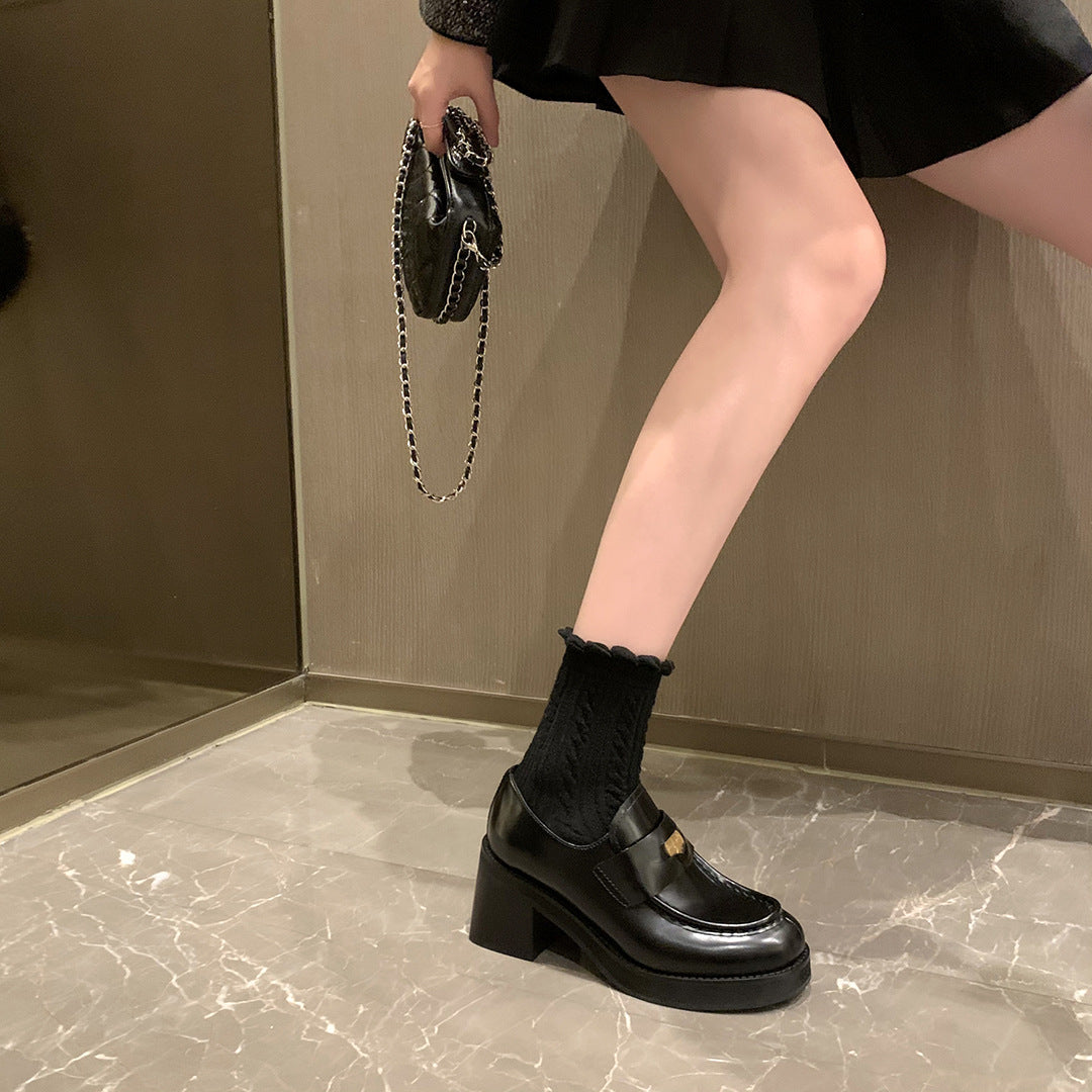 Thick high heels loafers women's small leather shoes - V.I.P Digital Presence