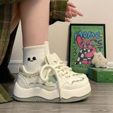 Thick soled color blocked white shoes for women, casual lace up sports board shoes for women, Instagram trendy - V.I.P Digital Presence