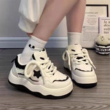 Thick soled color blocked white shoes for women, casual lace up sports board shoes for women, Instagram trendy - V.I.P Digital Presence