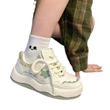 Thick soled color blocked white shoes for women, casual lace up sports board shoes for women, Instagram trendy - V.I.P Digital Presence