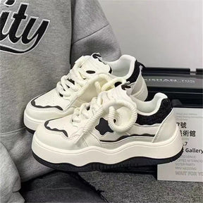 Thick soled color blocked white shoes for women, casual lace up sports board shoes for women, Instagram trendy - V.I.P Digital Presence