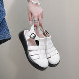 Thick soled toe sandals women's genuine leather sponge cake wedge heel hollowed out hole shoes flat bottomed women's shoes - V.I.P Digital Presence