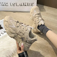 Thick soled women's white single shoes Korean version color blocked lace up height for casual running - V.I.P Digital Presence
