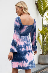 Tie-Dye Square Neck Flounce Sleeve Dress - V.I.P Digital Presence