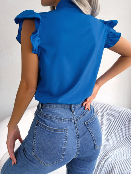 Tie  Neck Cap Sleeve Blouse - V.I.P Digital Presence
