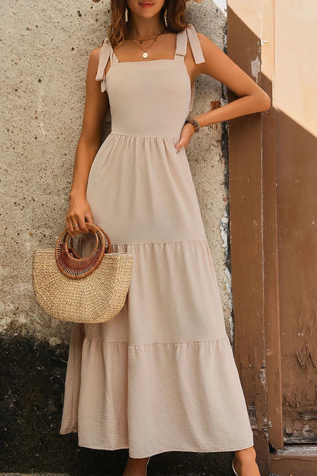 Tie Shoulder Smocked Tiered Dress - V.I.P Digital Presence