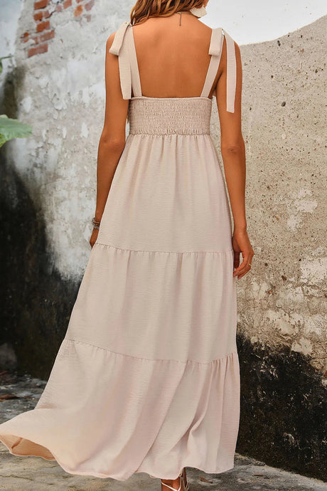 Tie Shoulder Smocked Tiered Dress - V.I.P Digital Presence