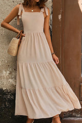Tie Shoulder Smocked Tiered Dress - V.I.P Digital Presence