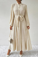 Tied Button Up Balloon Sleeve Dress - V.I.P Digital Presence