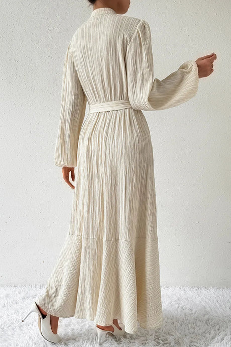 Tied Button Up Balloon Sleeve Dress - V.I.P Digital Presence
