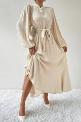 Tied Button Up Balloon Sleeve Dress - V.I.P Digital Presence