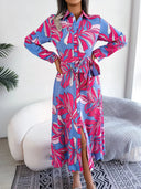 Tied Button Up Long Sleeve Dress - V.I.P Digital Presence