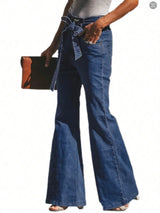 Tied Flare Jeans with Pockets - V.I.P Digital Presence