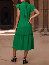 Tied Notched Cap Sleeve Dress - V.I.P Digital Presence
