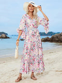 Tied Printed Three-Quarter Sleeve Midi Dress - V.I.P Digital Presence