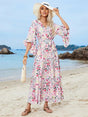 Tied Printed Three-Quarter Sleeve Midi Dress - V.I.P Digital Presence