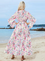Tied Printed Three-Quarter Sleeve Midi Dress - V.I.P Digital Presence