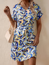 Tied Printed V-Neck Short Sleeve Dress - V.I.P Digital Presence