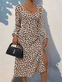 Tied Slit Printed Long Sleeve Midi Dress - V.I.P Digital Presence