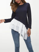 Tiered Contrast Round Neck Long Sleeve T-Shirt - V.I.P Digital Presence
