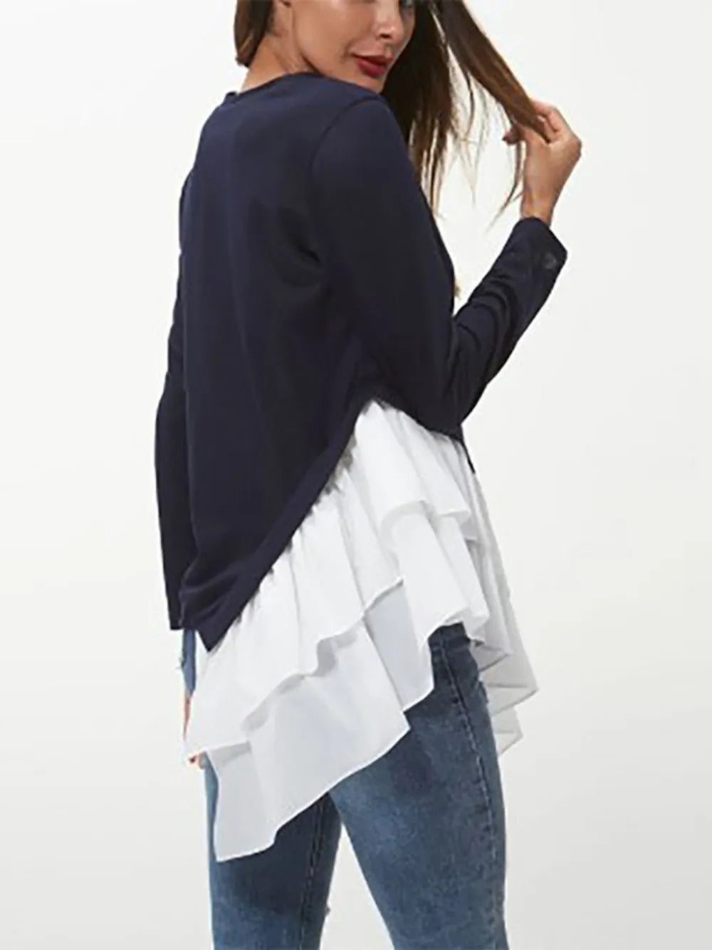 Tiered Contrast Round Neck Long Sleeve T-Shirt - V.I.P Digital Presence