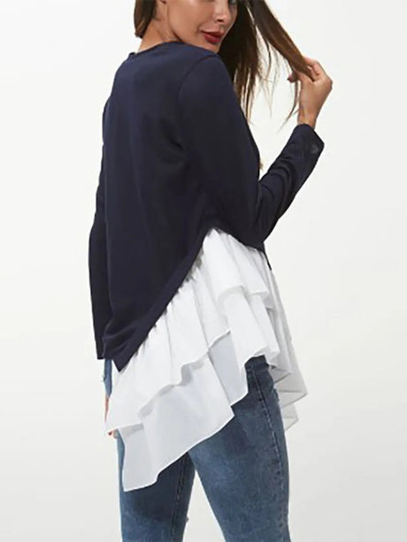 Tiered Contrast Round Neck Long Sleeve T-Shirt - V.I.P Digital Presence