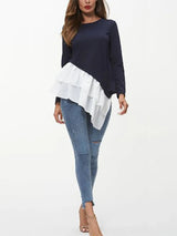 Tiered Contrast Round Neck Long Sleeve T-Shirt - V.I.P Digital Presence