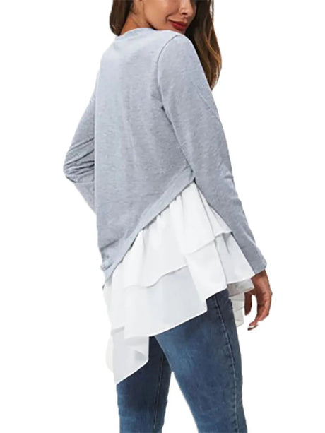 Tiered Contrast Round Neck Long Sleeve T-Shirt - V.I.P Digital Presence