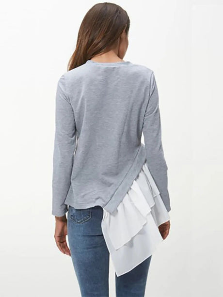 Tiered Contrast Round Neck Long Sleeve T-Shirt - V.I.P Digital Presence