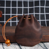 Top layer cowhide drawstring zero wallet Vintage leather coin bag Storage bag Bundle pocket bag Casual handheld small wallet - V.I.P Digital Presence